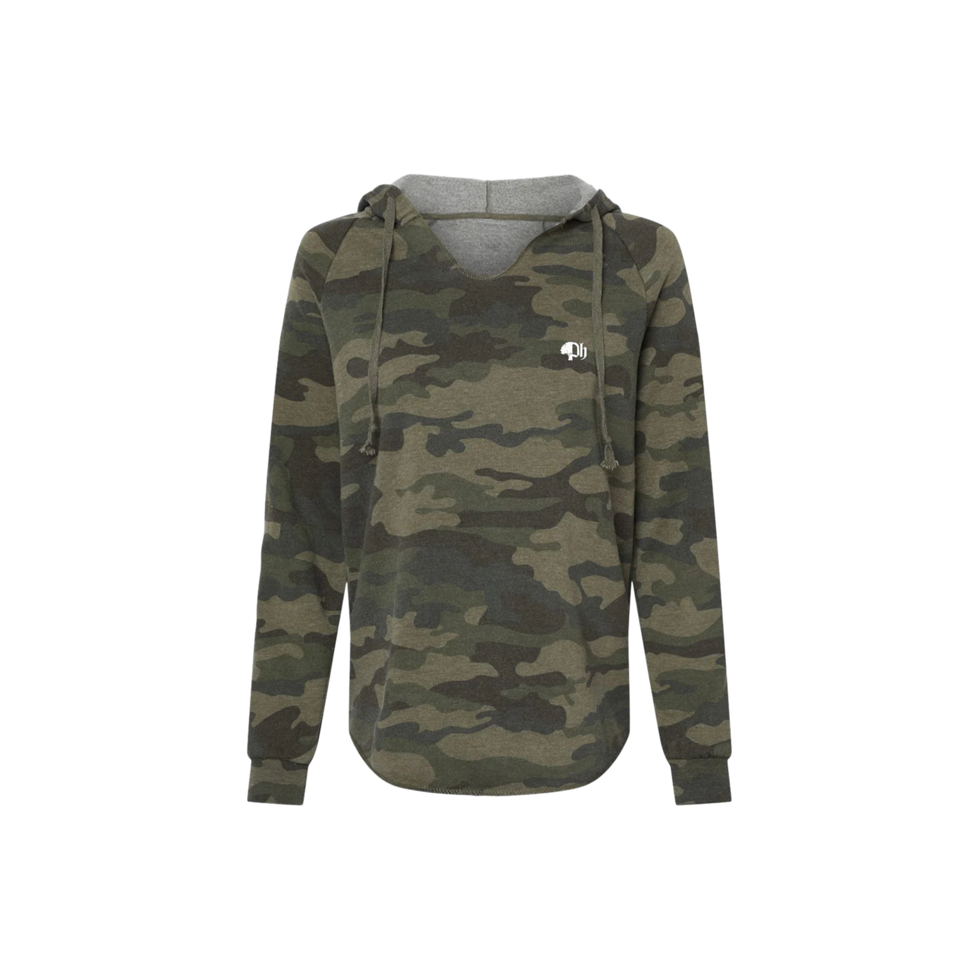 Camouflage hoodie with white logo