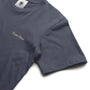 Navy blue t-shirt with a brand logo on a white background