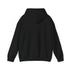 Back of a black hoodie on a white background.#color_black