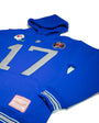 A royal blue cotton blend football hoodie with the number 17 and the brand name Birdie Hollows on it. It includes a hood and features black and white detailing.#color_blue