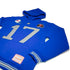 A royal blue cotton blend football hoodie with the number 17 and the brand name Birdie Hollows on it. It includes a hood and features black and white detailing.#color_blue