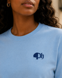 Portrait of a model wearing the sky blue Weekend Resort Set