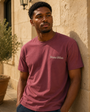 Lifestyle view of the Signature Script Tee outdoors