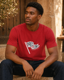 Lifestyle portrait featuring the Varsity Pennant Tee