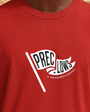 Close view of the varsity pennant graphic on the tee