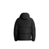 Black puffer jacket on a white background
