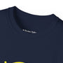 Navy blue t-shirt with a brand logo on the collar against a white background.#color_navy
