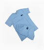 Light blue t-shirt and shorts set with a logo on a white background