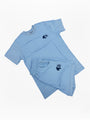 Light blue t-shirt and shorts set with a logo on a white background