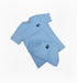 Light blue t-shirt and shorts set with a logo on a white background