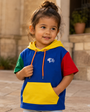 Child wearing the Mini Block Hoodie outdoors