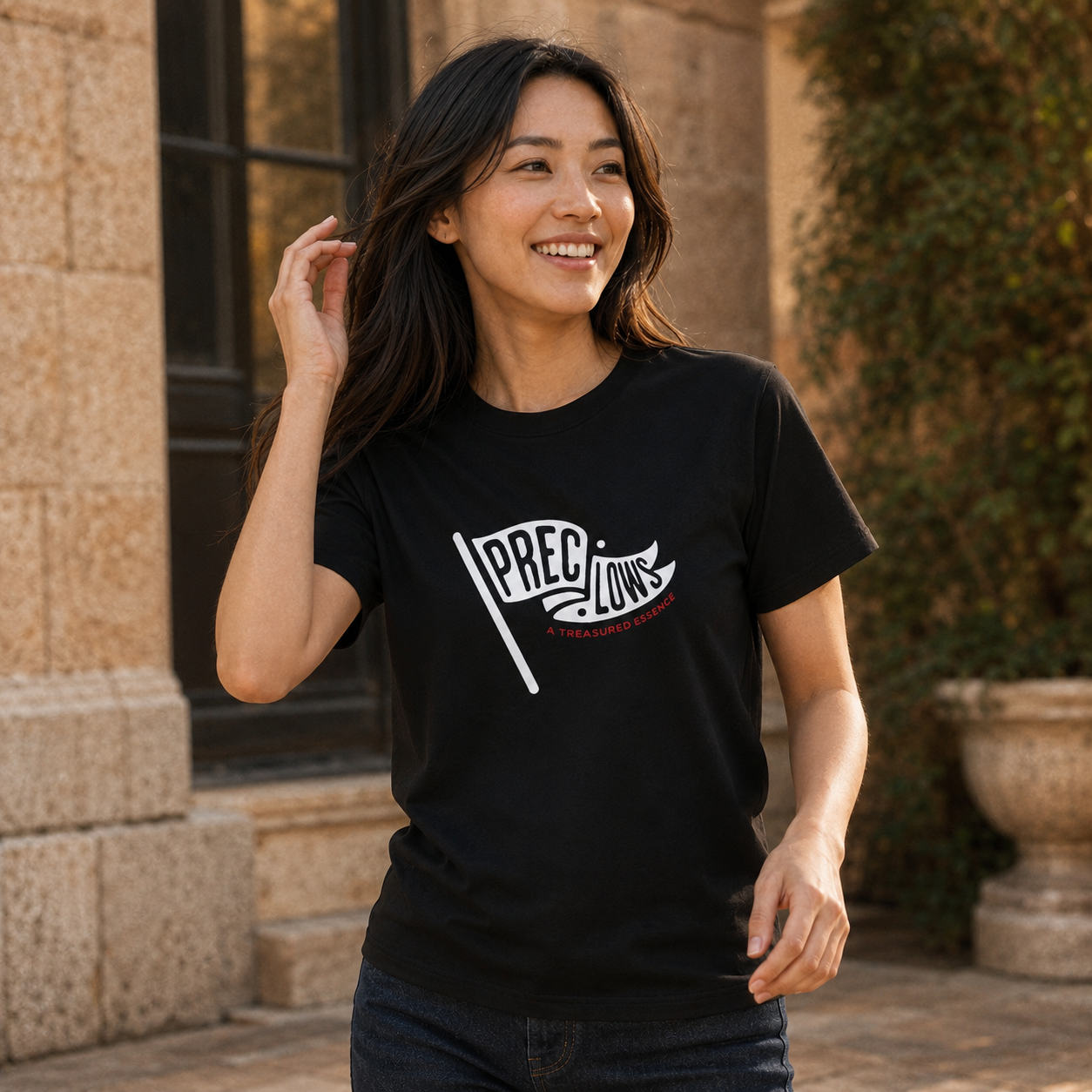 Lifestyle view of the Pennant Standard Tee outdoors