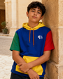Young model wearing the Precious Hollows Junior Block Hoodie