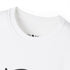 Close-up of a white t-shirt with a brand logo on the collar..#color_white