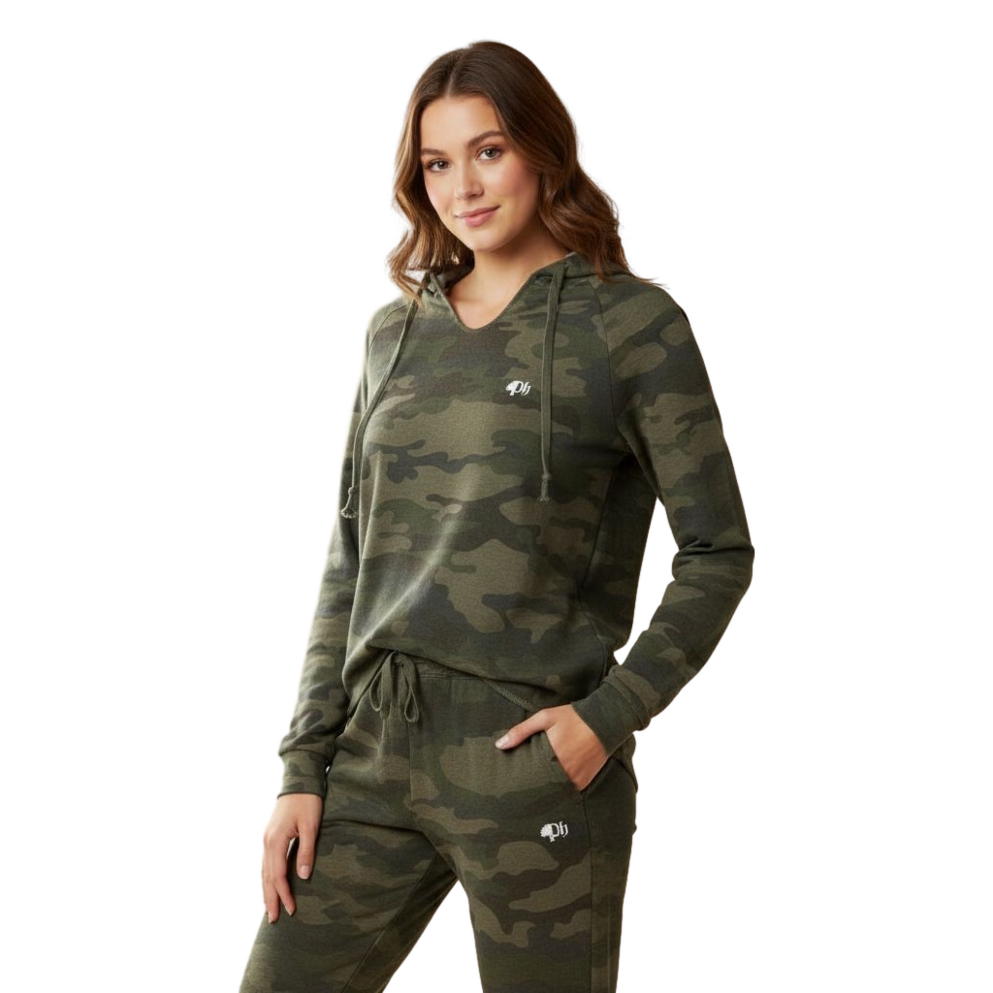 Woman wearing a camouflage suit