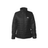 Black puffer jacket on a white background