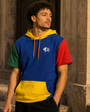 Model wearing the Precious Hollows Primary Block Hoodie